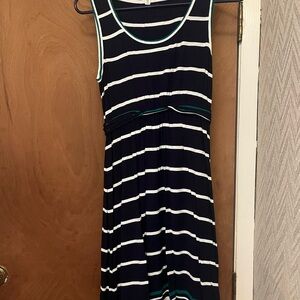 Max Studio Navy and White Striped Midi Dress